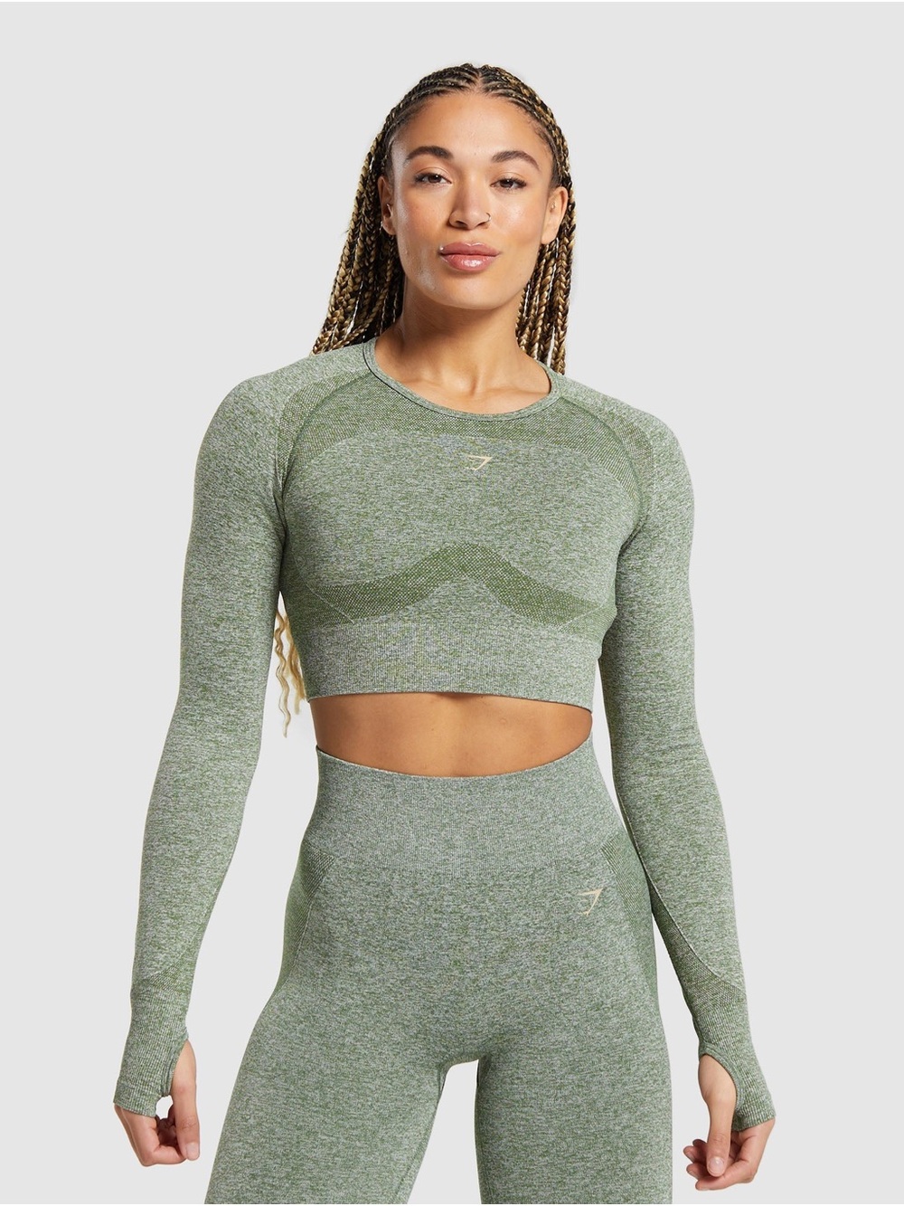 Gymshark Seamless Long Sleeve Crop Top — Sage Green